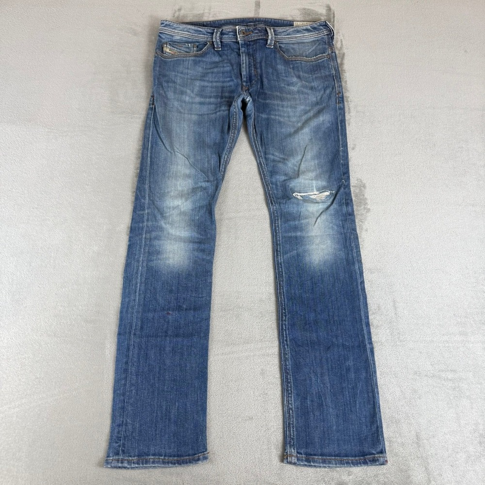 Diesel Thanaz Slim Skinny Jeans Mens 32x32 Blue Denim Stretch Distressed 0RG18